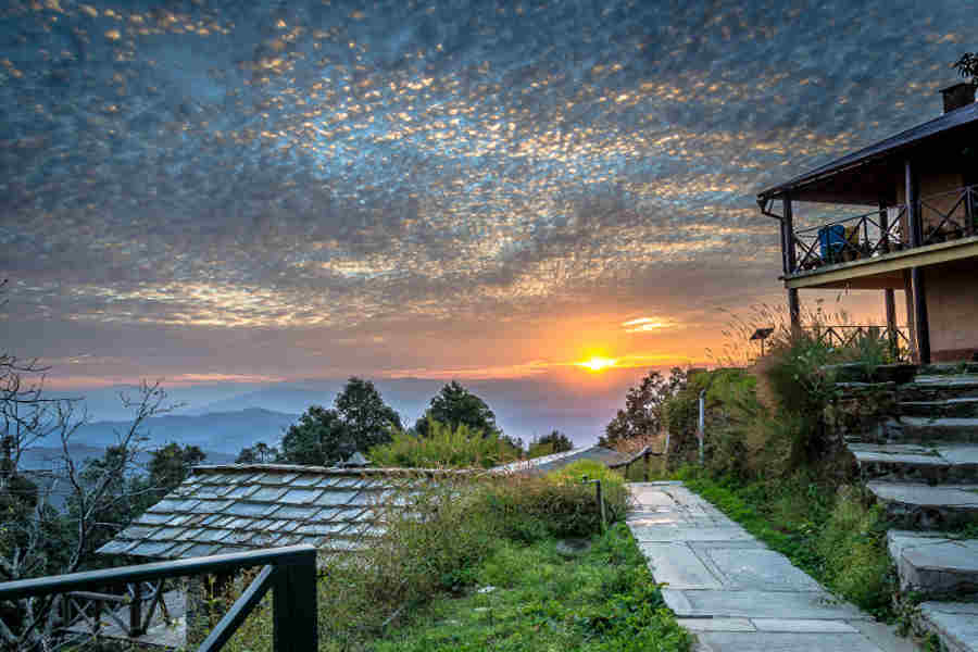 Sunset from the patio at the Eco-Friendly Homestay At Almora