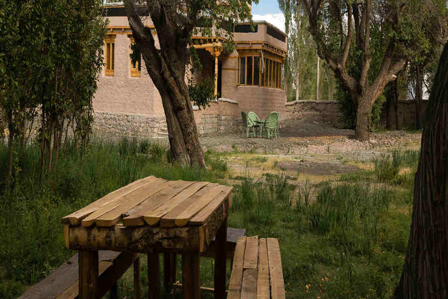 The lawn at the Heritage Villa Near Leh