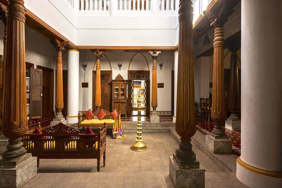 Open courtyard at the Heritage Tamil Mansion In Puducherry
