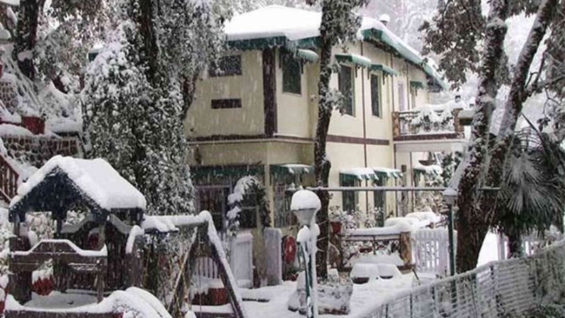 Snow covering the Boutique Stay at Landour in Mussourie