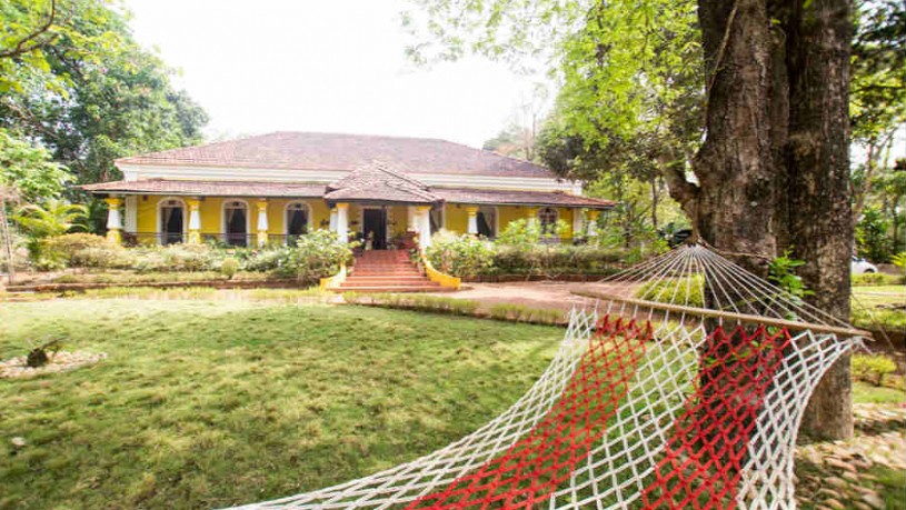 Lawn in front of the Quaint Portuguese style homestay at Curtorim