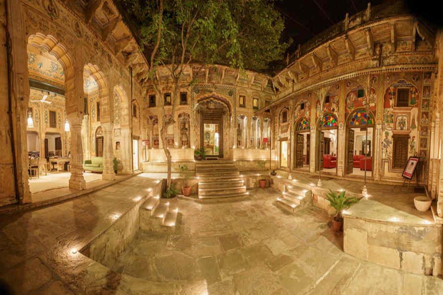 Inner courtyard at the Heritage Haveli Stay In Mandawa
