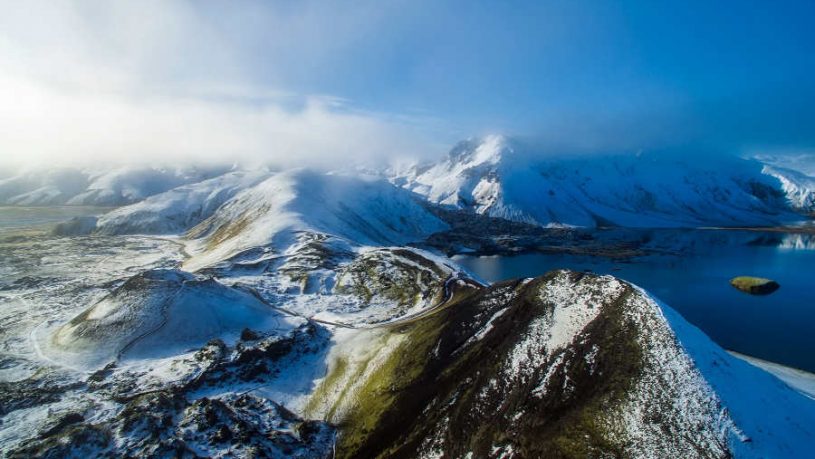 Iceland Fjord Water Lake Winter Snow Landscape