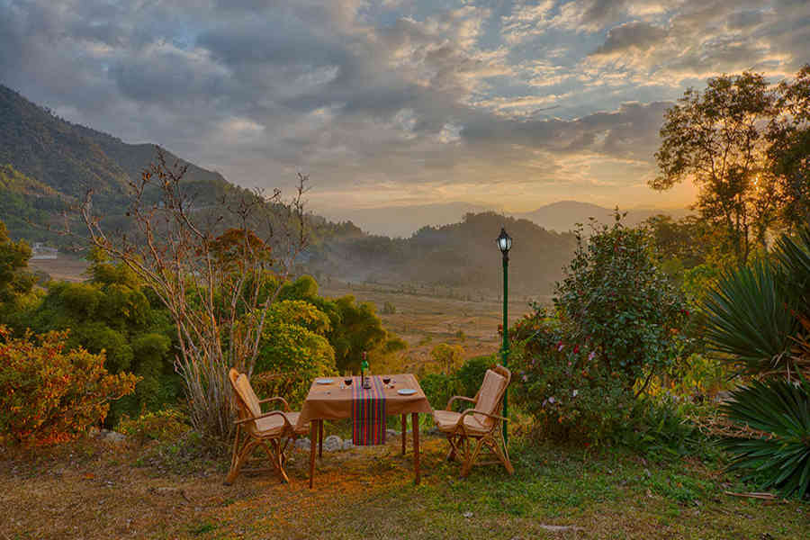 Outdoor dining at the Offbeat Heritage Resort at Martam In Sikkim